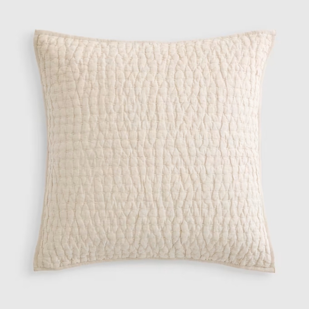 NWOT QUINCE European Linen Cotton Stitch Quilted Euro Sham Natural 4230